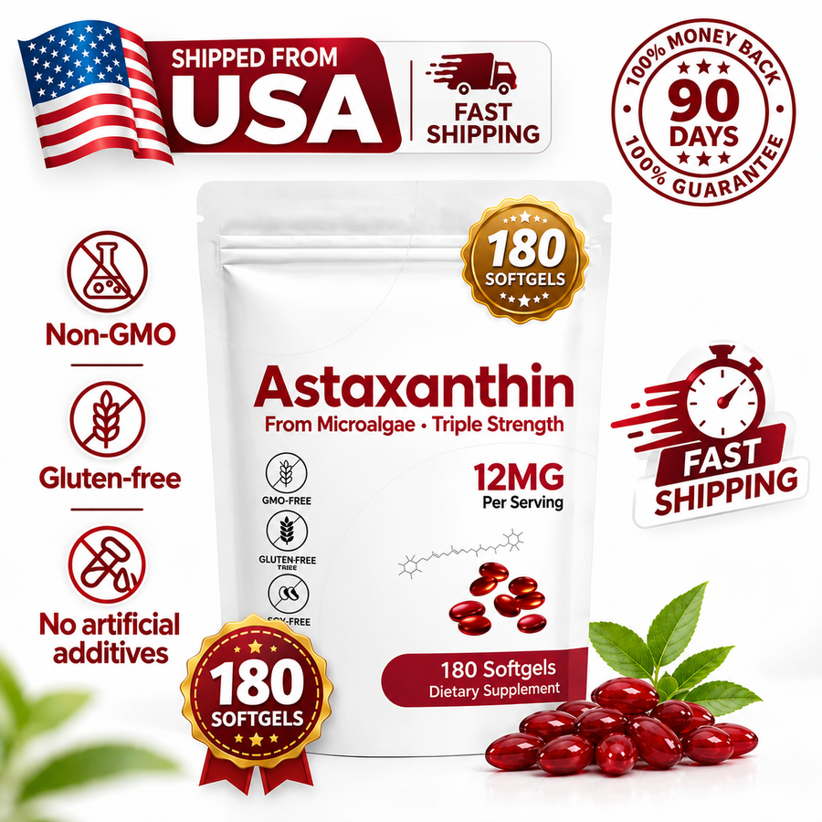 Orvelia Astaxanthin — 12mg Supplement, 180 Softgels, 6 Month Supply