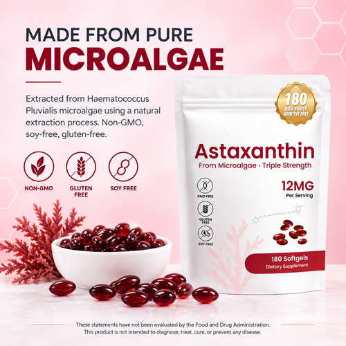 Orvelia Astaxanthin softgel bottle side label with supplement facts